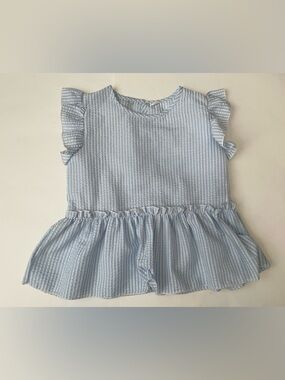 Blue and White Striped Peplum Top